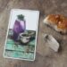 Two crystals sitting next to tarot card