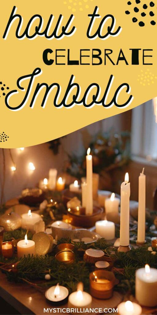 Picture of Imbolc altar with text overlay How to Celebrate Imbolc