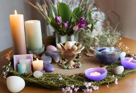 Altar set up to celebrate Ostara